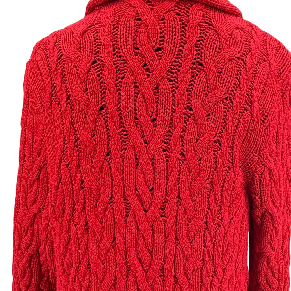 Lauren Ralph Lauren Women Cardigan Red Cable Knit Silk Cashmere Y2K 90s Large‎ - Picture 5 of 8